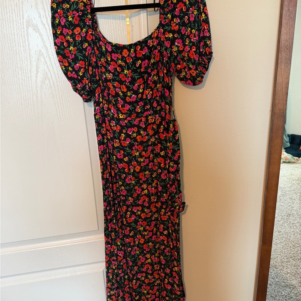 New Look Black Maxi Dress with Pink and Orange Floral Print